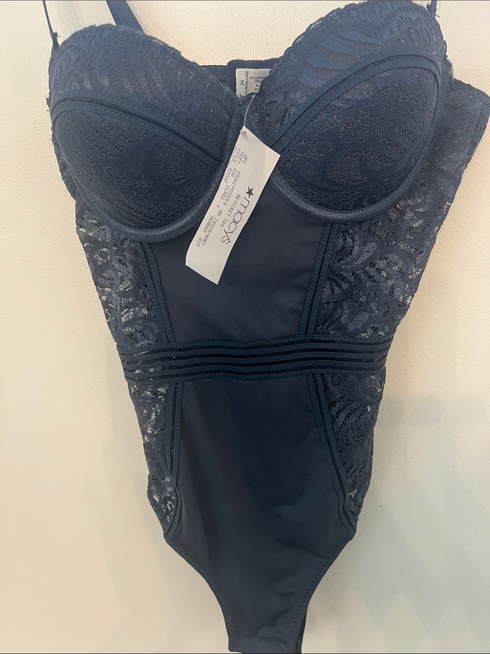 Macy's Navy Lace Underwire Bodysuit Bandeau